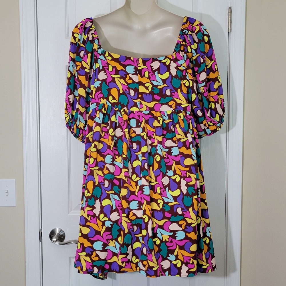 Vibrant Square Neck Balloon Sleeve Dress Plus Size 3x - Picture 4 of 6